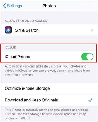 turn off icloud photos to fix not enough icloud storage