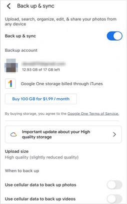 imposta Google Foto per eseguire automaticamente il backup delle foto HEIC