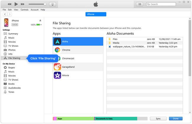 transferir arquivos do iphone para o windows com o compartilhamento de arquivos do itunes