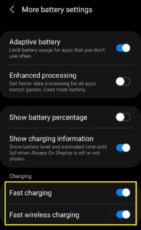 настройки samsung дополнительные настройки батареи