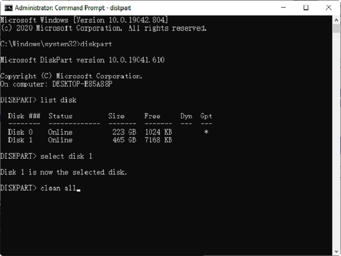 come cancellare un'unità flash USB utilizzando diskpart