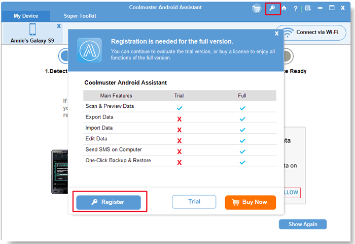 start to register the software